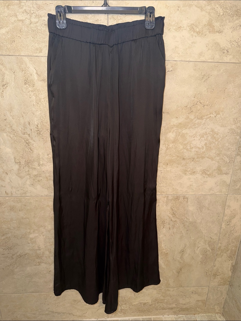 Z Supply Black Wide-Leg Satin-Look Palazzo Pants